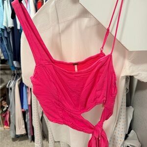Free people Hot Pink Asymmetrical Tie-Front Crop Top size small